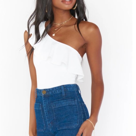 SHOW ME YOUR MUMU Ophelia Ruffle Bodysuit Color Bone Stretch - Picture 3 of 12